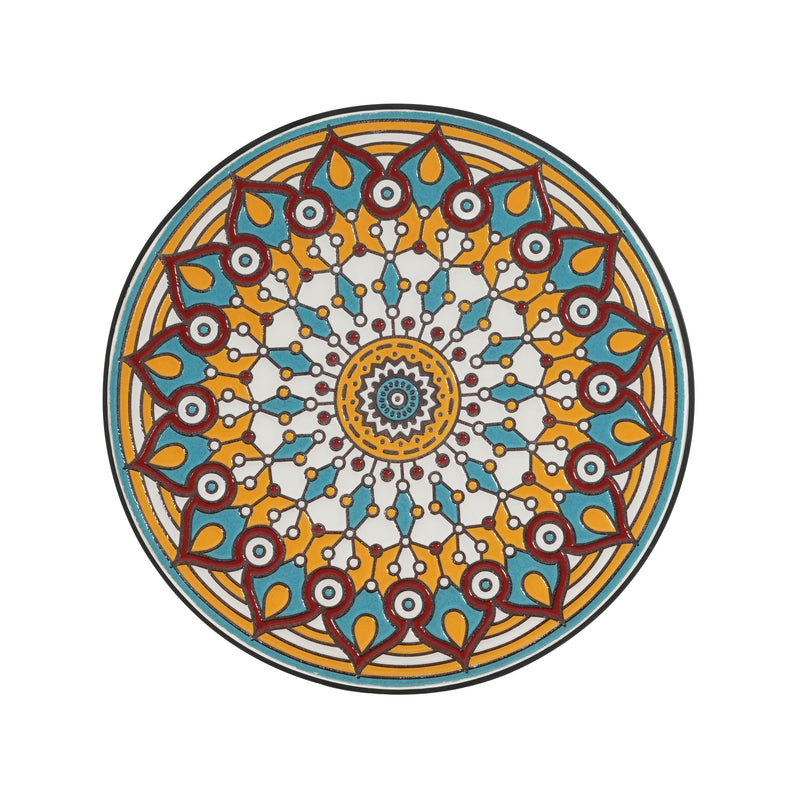 Round Ceramic Outdoor Side Table, Colorful + Black by HouseOfZazla