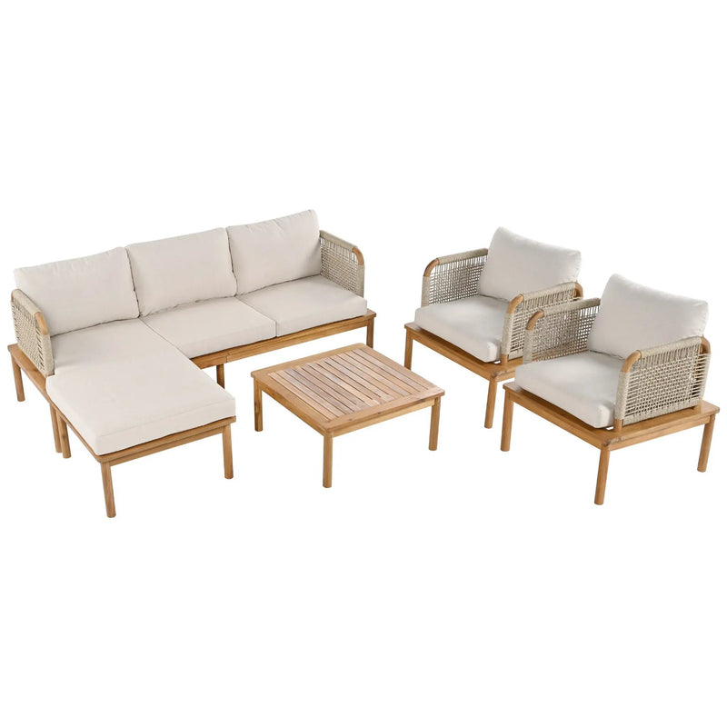 Outdoor 5-Piece Acacia Wood and Rope Patio Sofa Set by HouseOfZazla