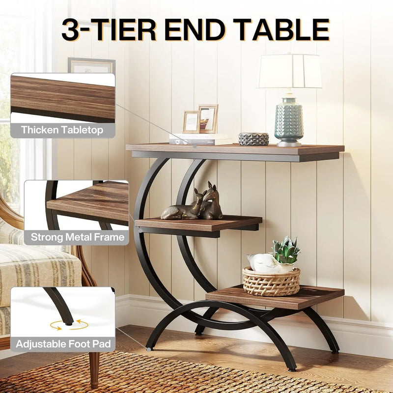 C-Shaped 3 Tier Side Table - Rustic Brown by HouseOfZazla
