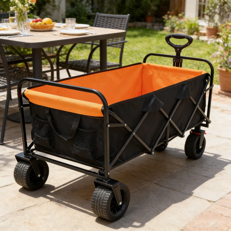 Big Large Capacity Folding Wagon Cart with Extender (Black + Orange) by HouseOfZazla