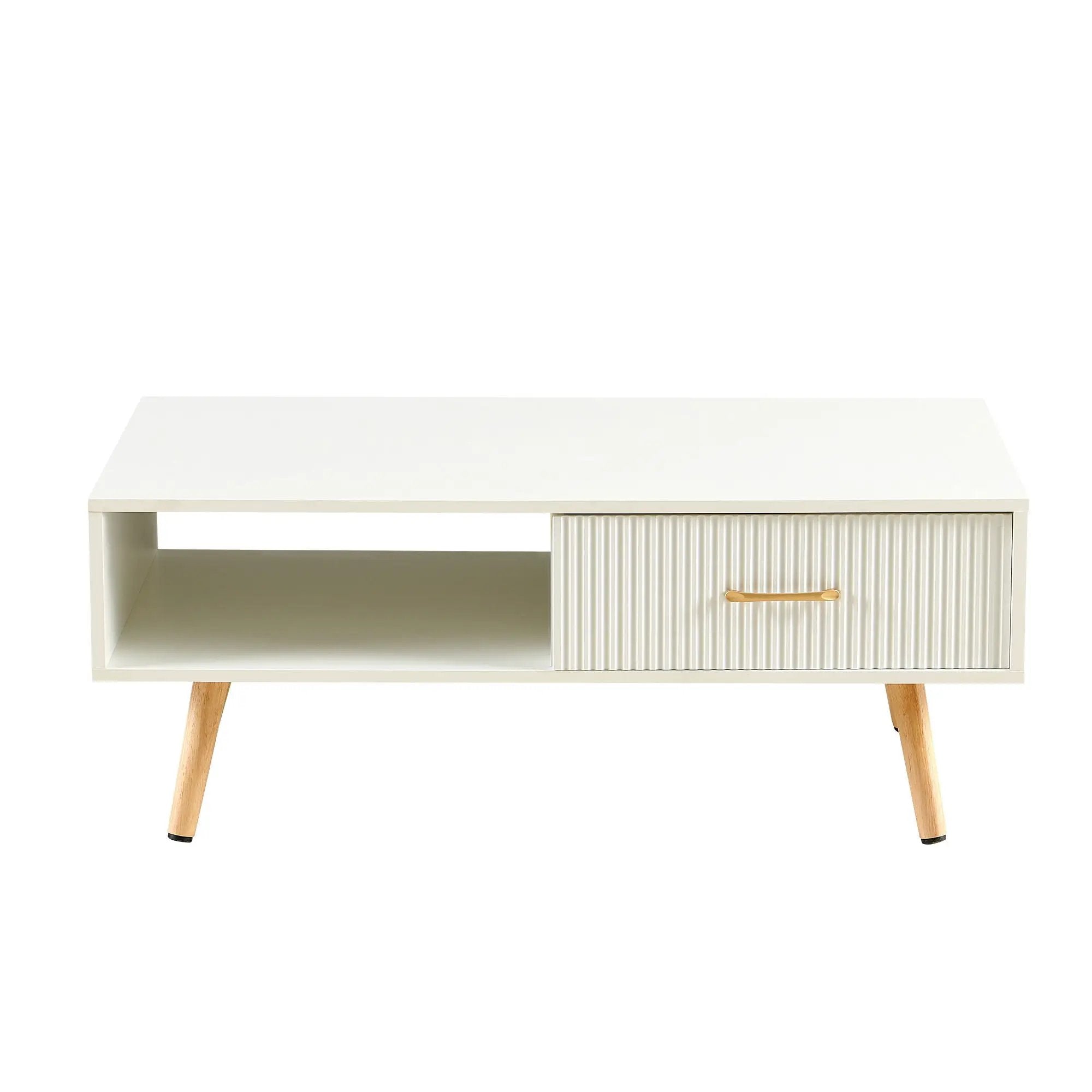 Modern Rectangle Coffee Table With Legs, Sliding Drawer For Storage - White by HouseOfZazla