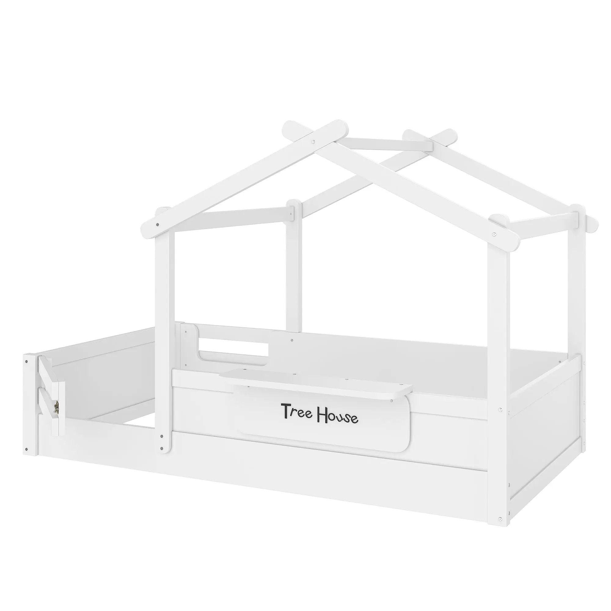 Twin Size Floor Bed with Guardrails and Roof by HouseOfZazla