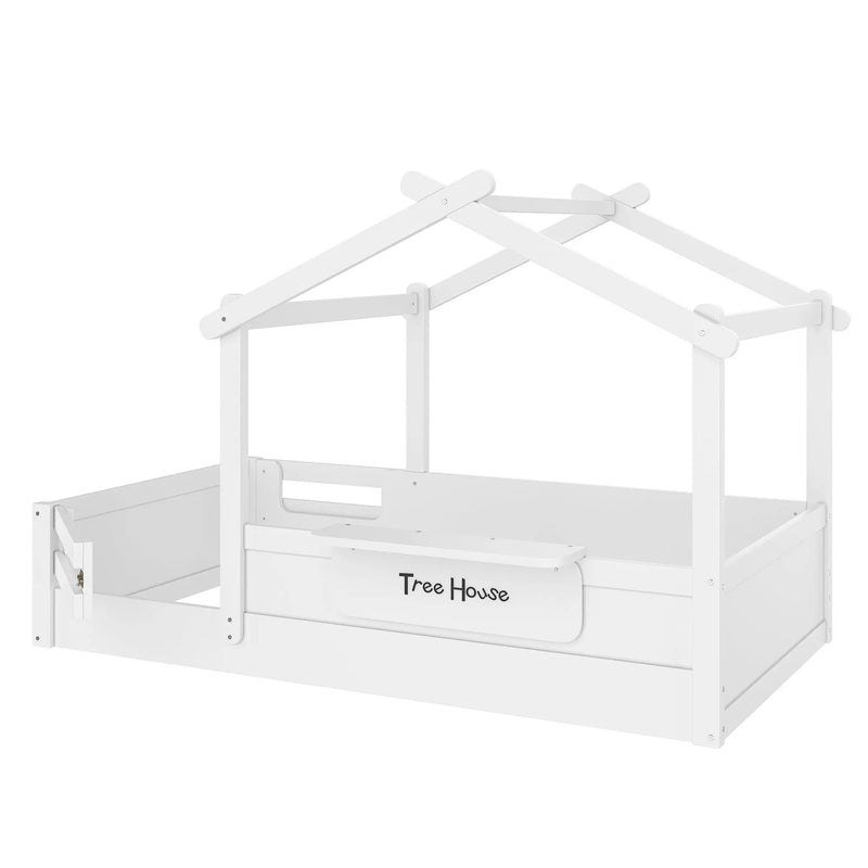 Twin Size Floor Bed with Guardrails and Roof by HouseOfZazla