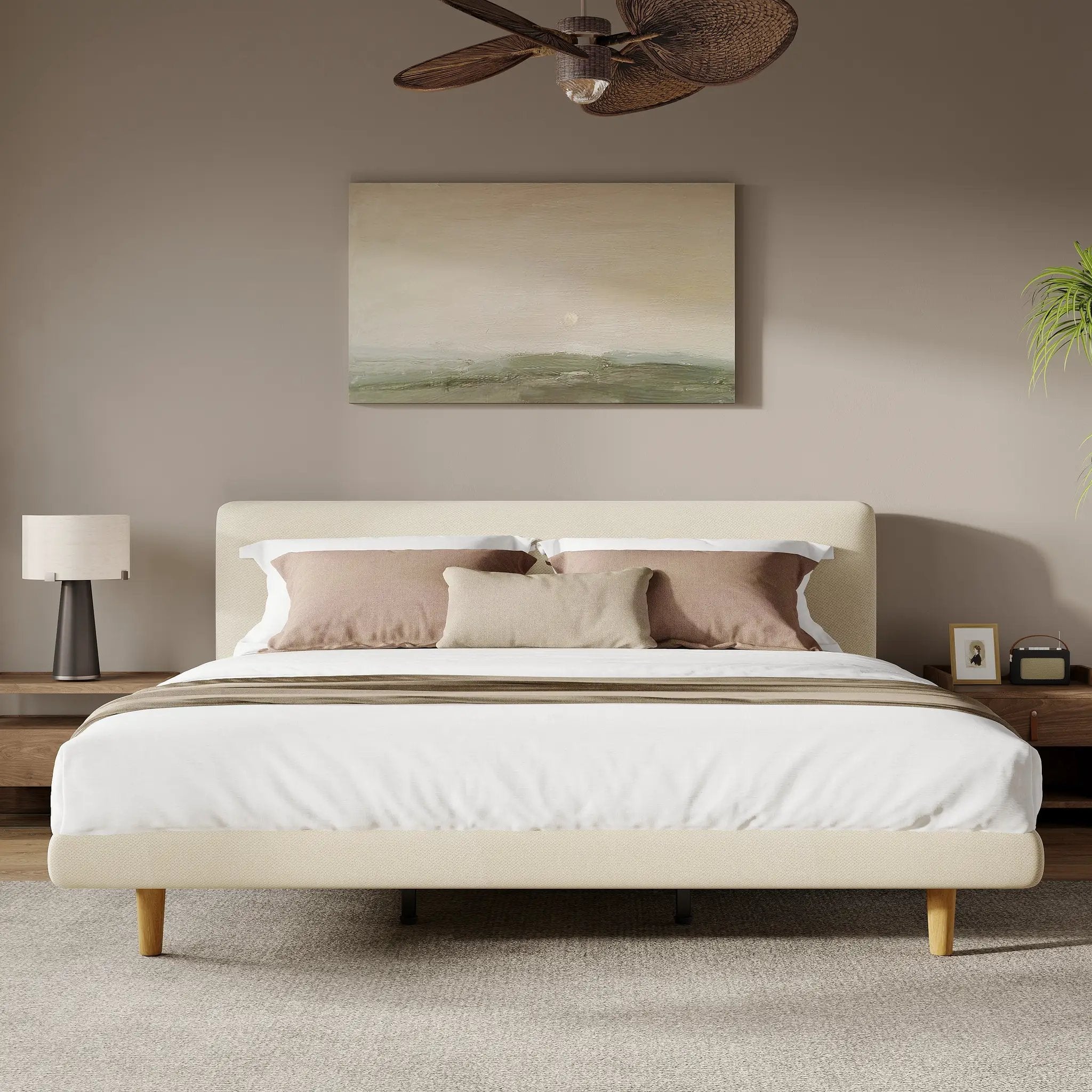 Beige Chunky Headboard Bed Frame, King by HouseOfZazla