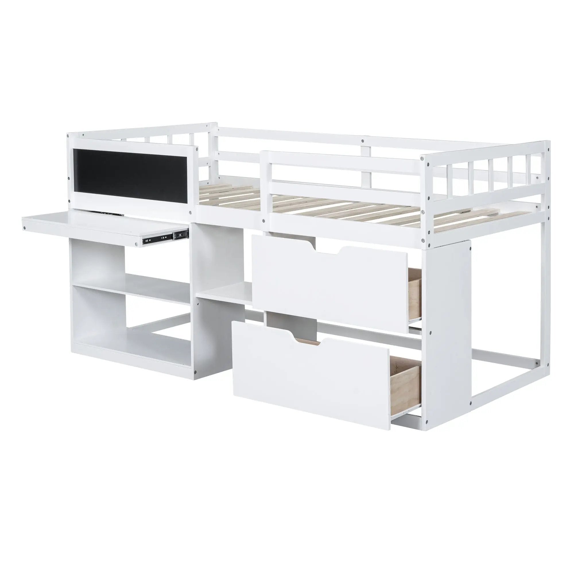 Low Loft Bed With Rolling Desk, Shelf And Drawers by Unique Piece Furniture