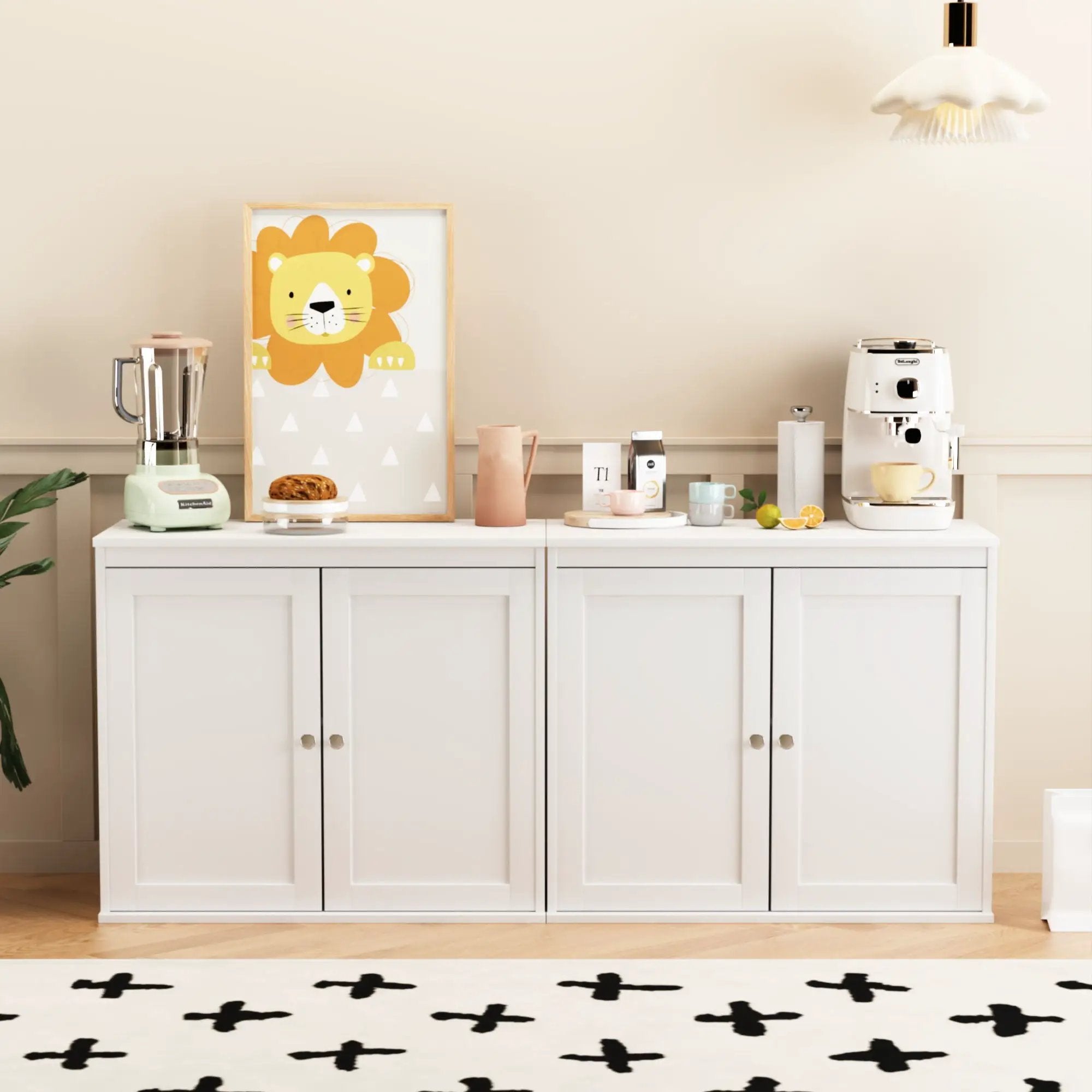Kitchen Storage Cabinet With Double Doors, Adjustable Shelves, Sideboard Buffet For Dining Room - White by Unique Piece Furniture