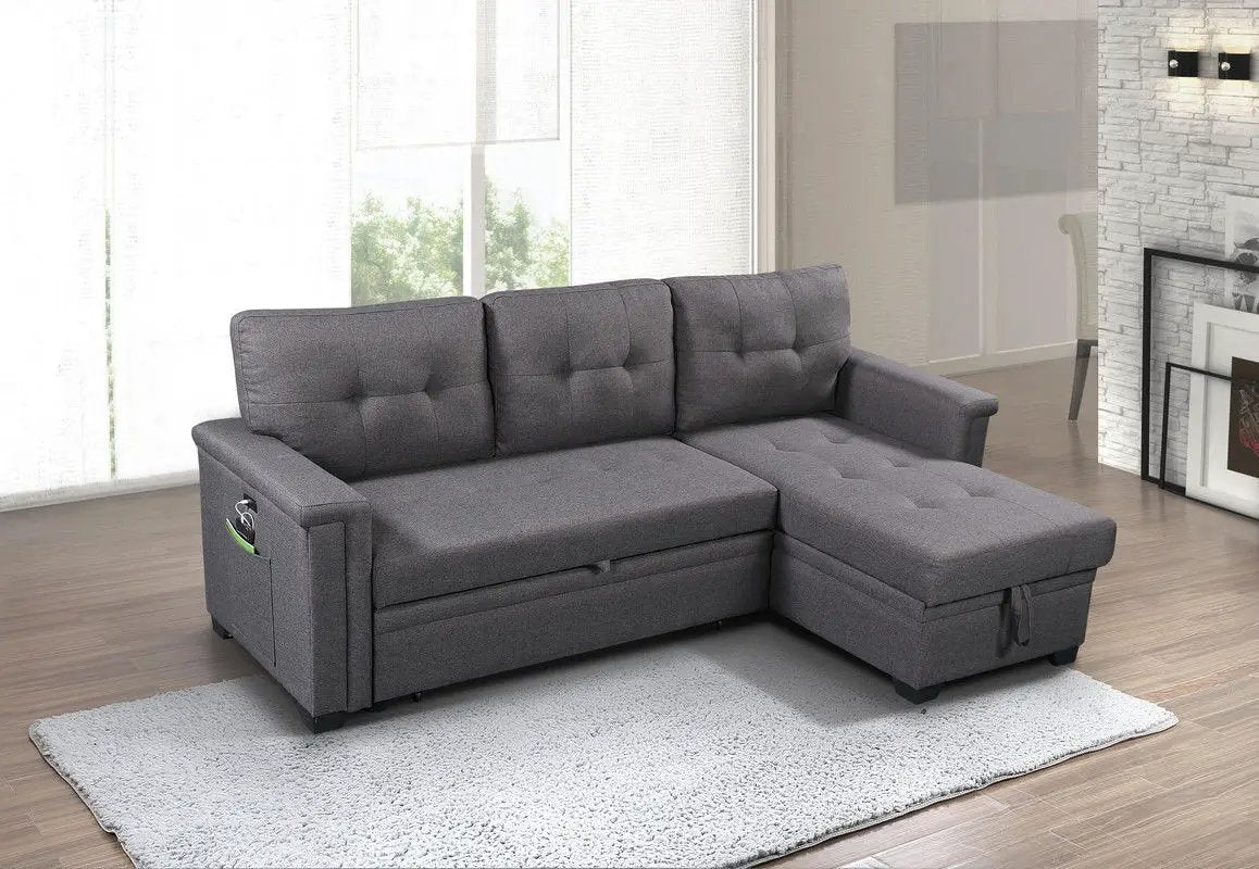 Ashlyn - Reversible Sleeper Sectional Sofa With Storage Chaise, USB Charging Ports And Pocket by HouseOfZazla