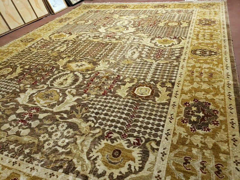 10' X 14' Handmade Pak Peshavar Chobi Agra Wool Carpet Coffee Brown Gold by Jewel Rugs