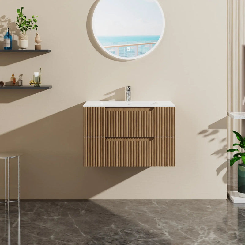 30" Wall Mounted Bathroom Vanity With Sink, Soft Close System, And Spacious Drawers - Walnut by HouseOfZazla