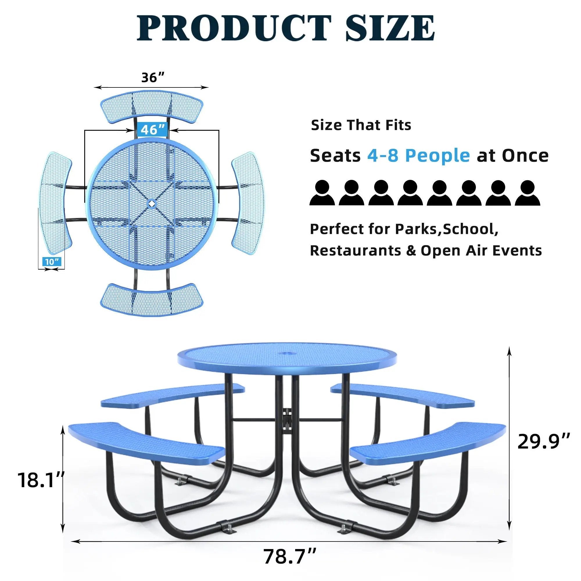 Round Outdoor Steel Picnic Table 46" With Umbrella Pole by HouseOfZazla