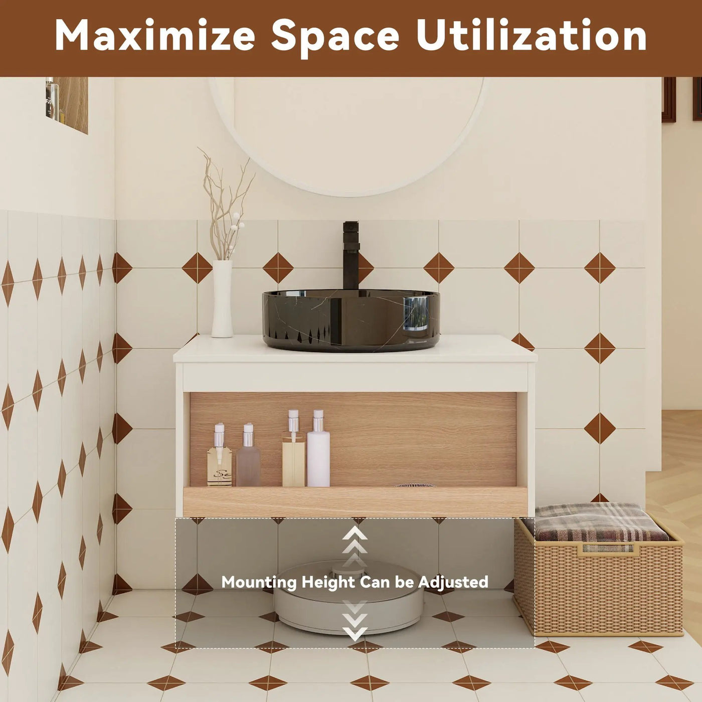 Floating Bathroom Vanity With Vessel Sink With Open Shelf Storage by HouseOfZazla