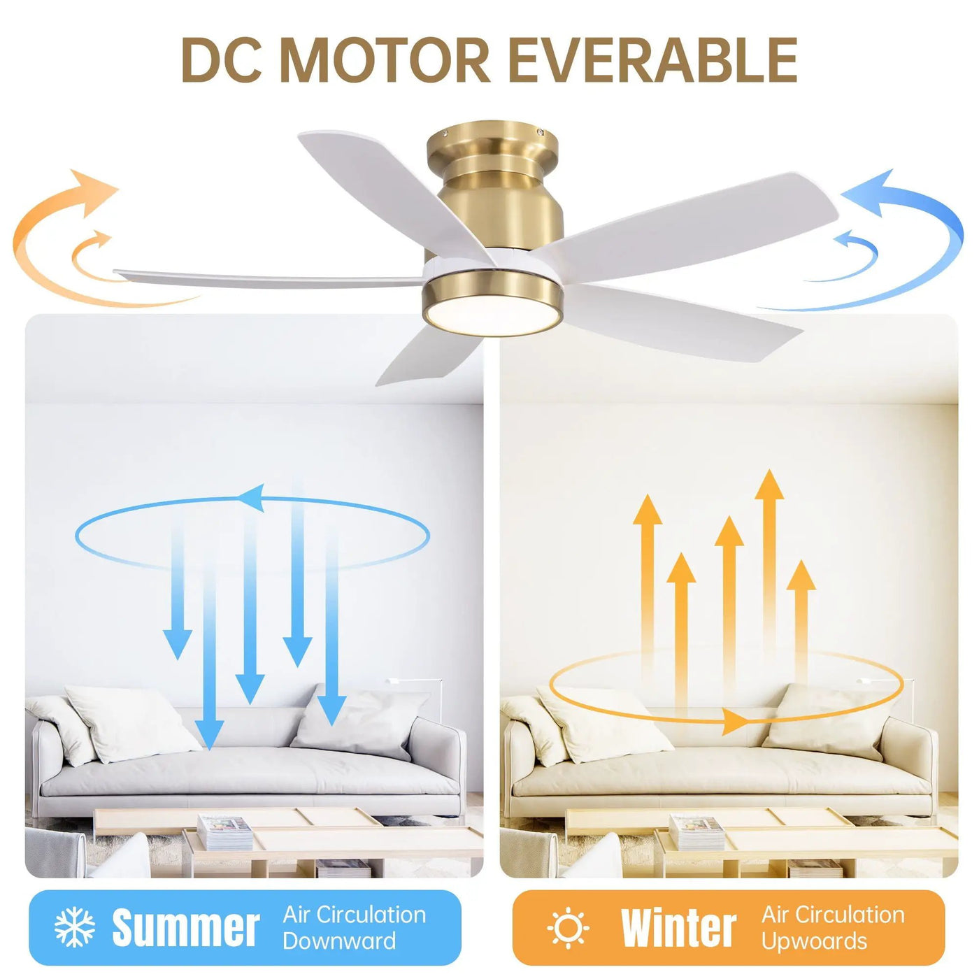 Flush Mount Ceiling Fan With LED Light 22W And Remote Control Blades / Body, DC Motor by Unique Piece Furniture