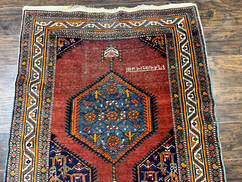 Antique Persian Sarab Runner Rug 3.9 x 12, Red, Handmade, Tribal Runner, Wool, Signed by Jewel Rugs