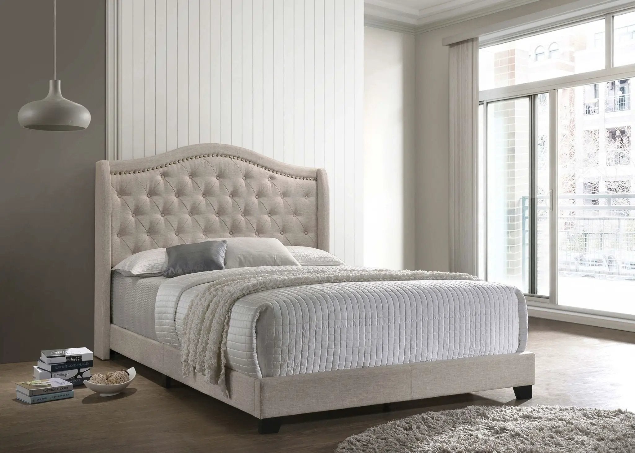 Sonoma Upholstered Queen Wingback Bed Beige by Unique Piece Furniture