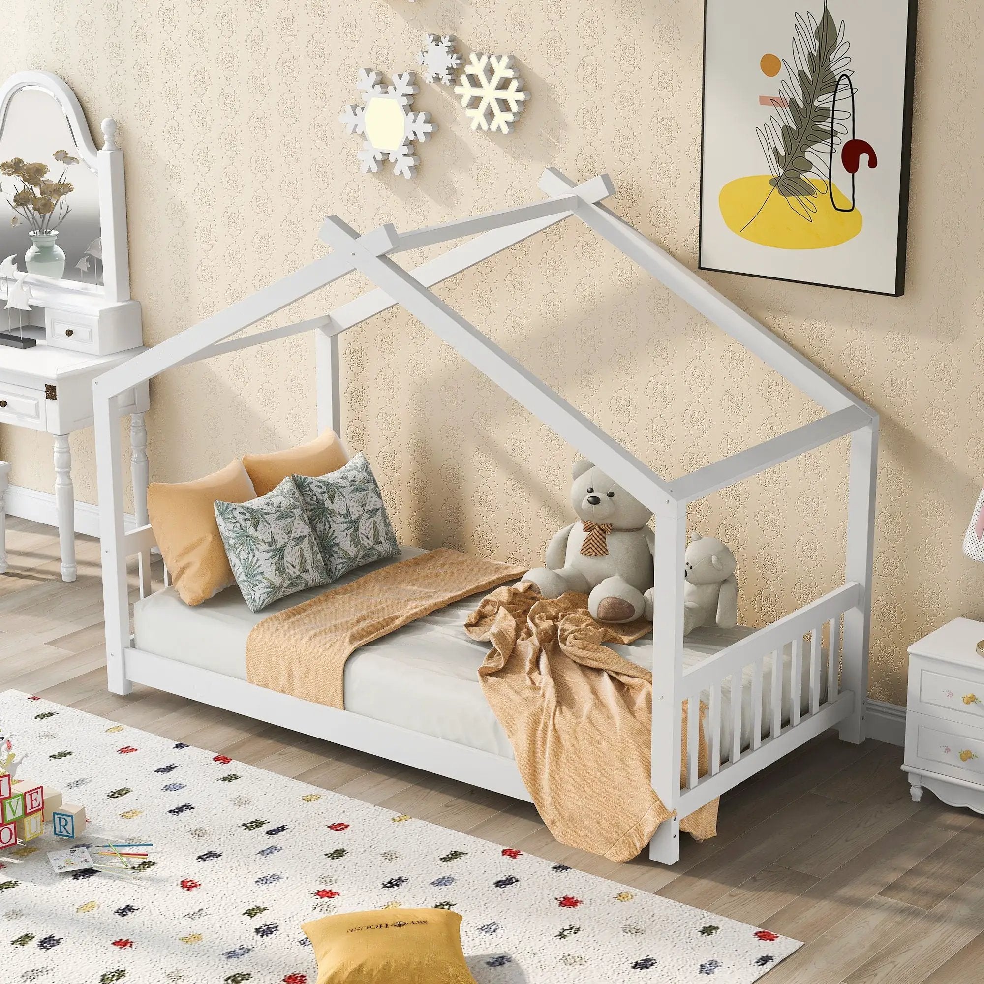 House Platform Bed With Headboard And Footboard, Roof Design by Unique Piece Furniture