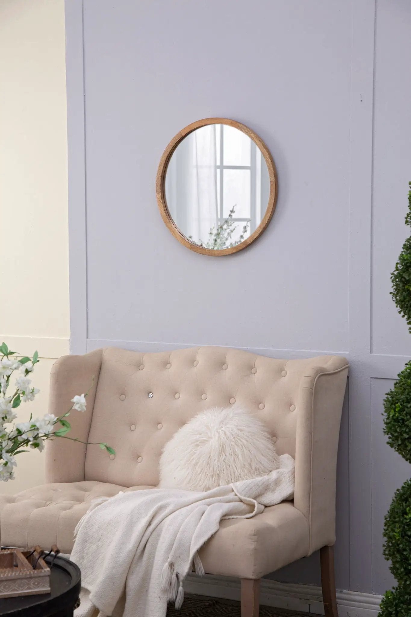 Circle Wall Mirror With Wooden Frame, Wall Mirror For Living Room by Unique Piece Furniture