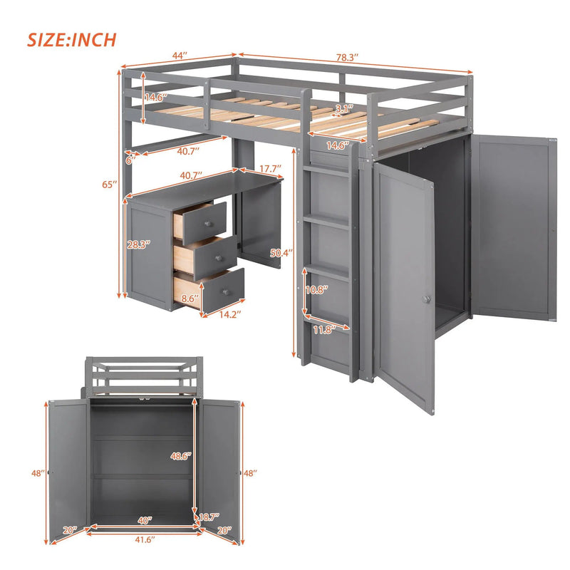 Loft Bed With Drawers, Desk, And Wardrobe