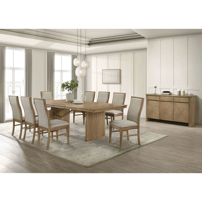 10 Piece Extension Dining Set With Upholstered Chairs And Matching Sideboard - Light Brown by HouseOfZazla