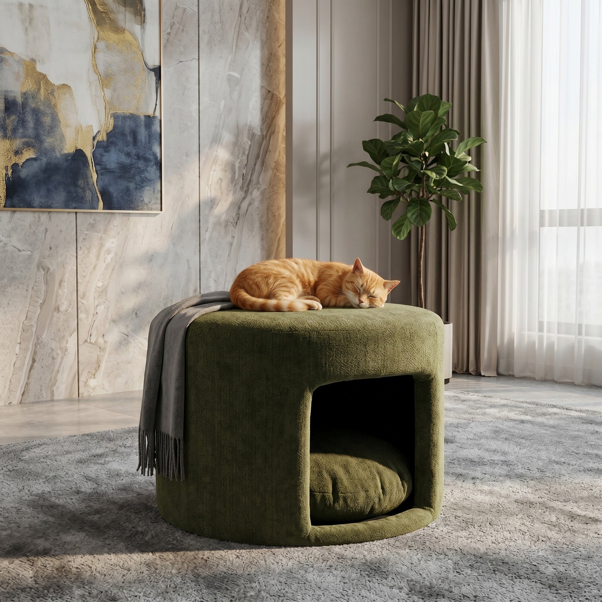 Green Pet Friendly Ottoman with Removable Pet Cushion and Hidden Pet Nook by HouseOfZazla