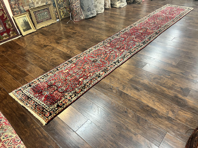 Antique Persian Runner Rug 2.9 x 17, Rare Sarouk Runner, Handmade Wool Rug for Hallway, Red, Floral by Jewel Rugs