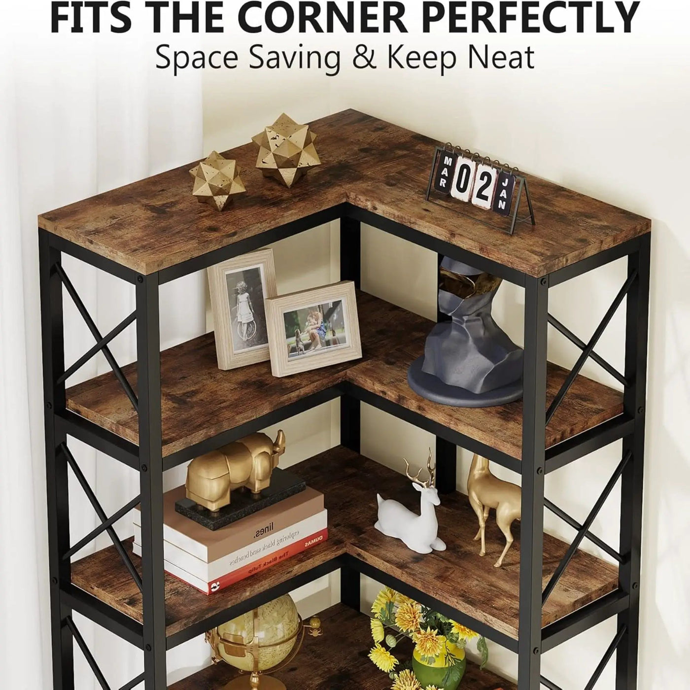 7 Tier Corner Bookshelf, Storage Unit For Living Room by HouseOfZazla
