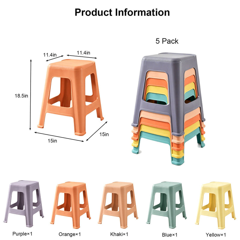 5 Pack Stackable Classroom Stools, 18.8" Height Colorful Nesting Plastic Stool by HouseOfZazla