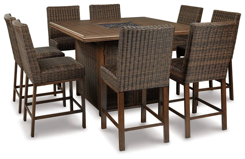 Paradise Trail - Square Bar Table w/Fire Pit - Medium Brown by Unique Piece Furniture