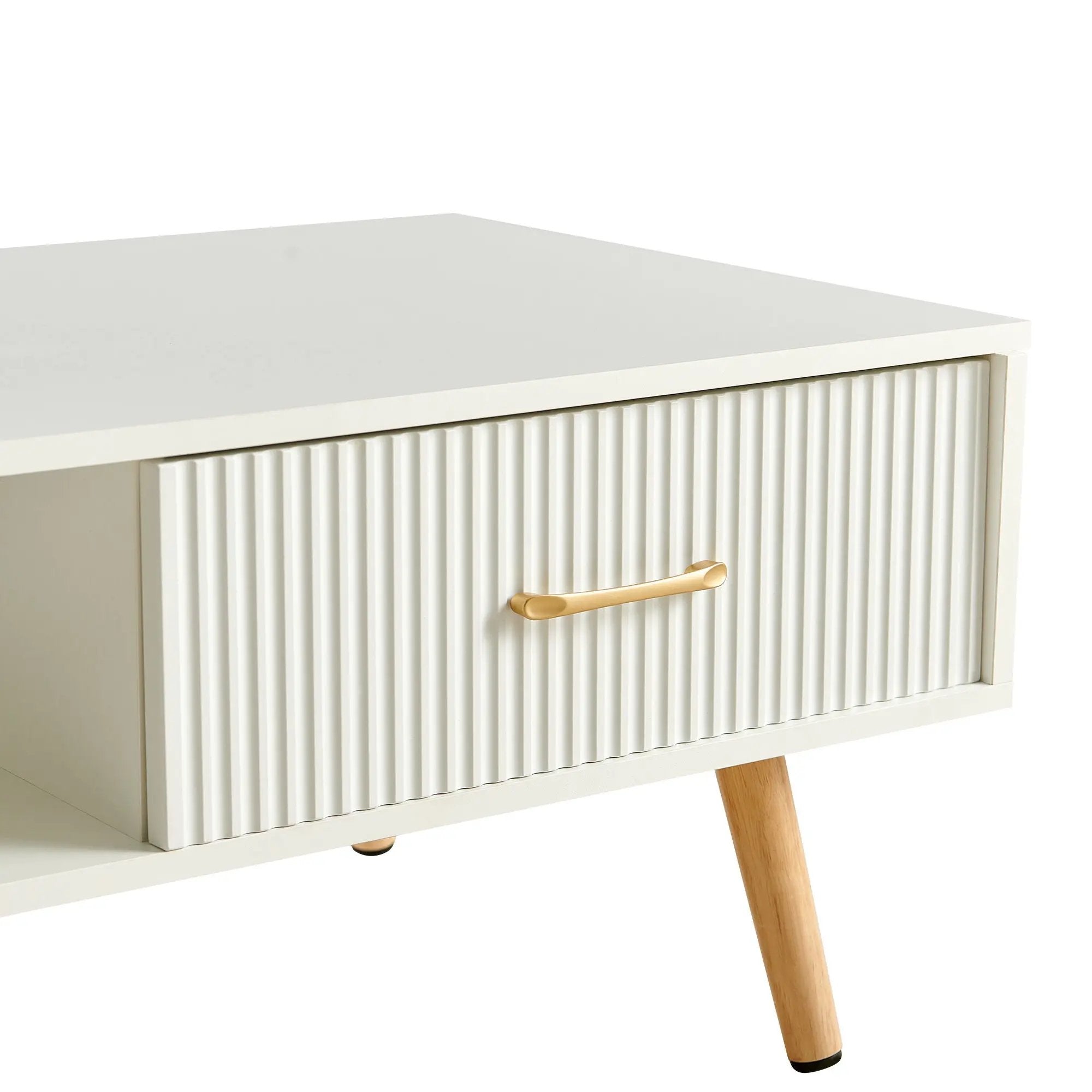 Modern Rectangle Coffee Table With Legs, Sliding Drawer For Storage - White by HouseOfZazla