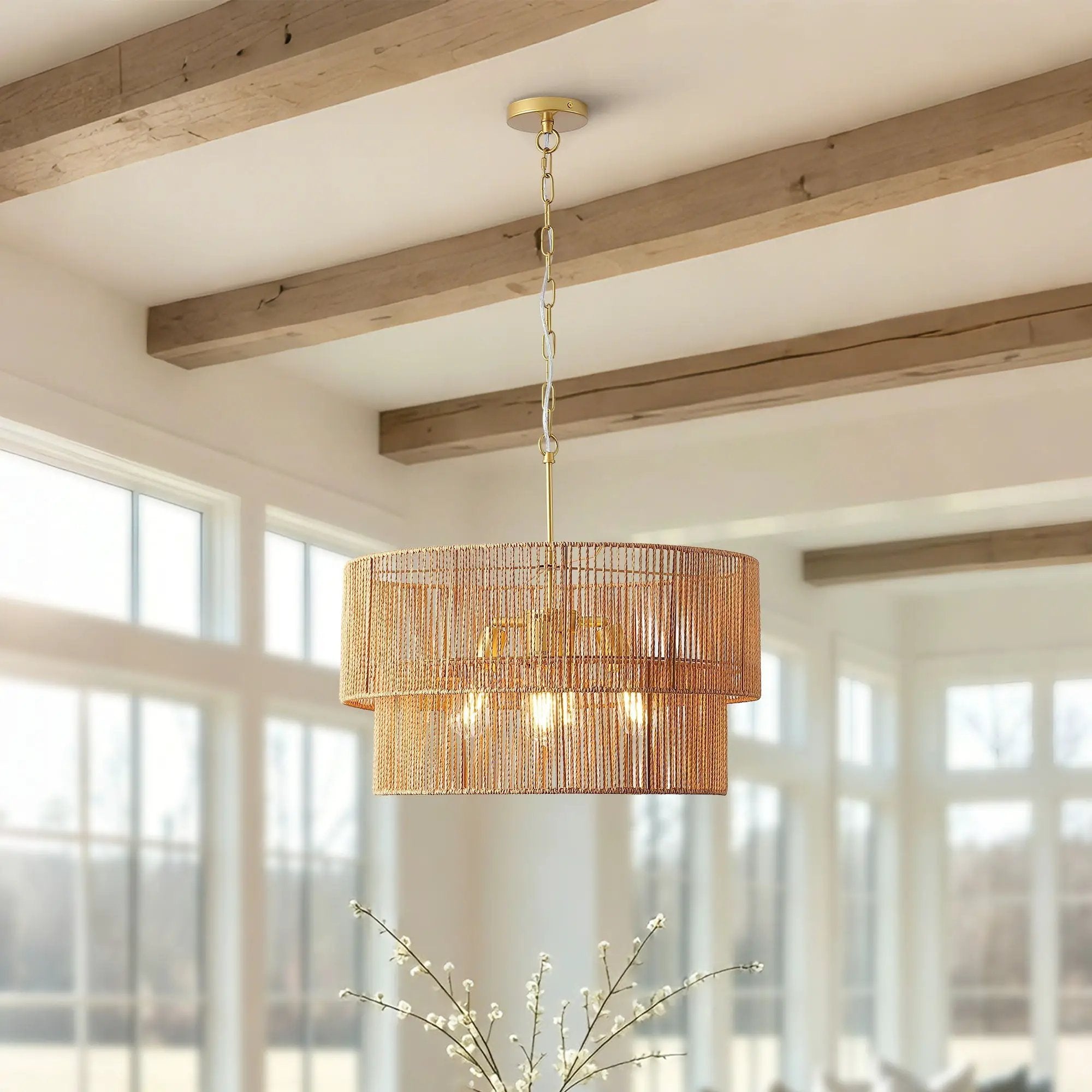 Chandelier, 2 Tier Boho Wabi Sabi Pendant Light, Hanging Ceiling Lamp - Gold by HouseOfZazla