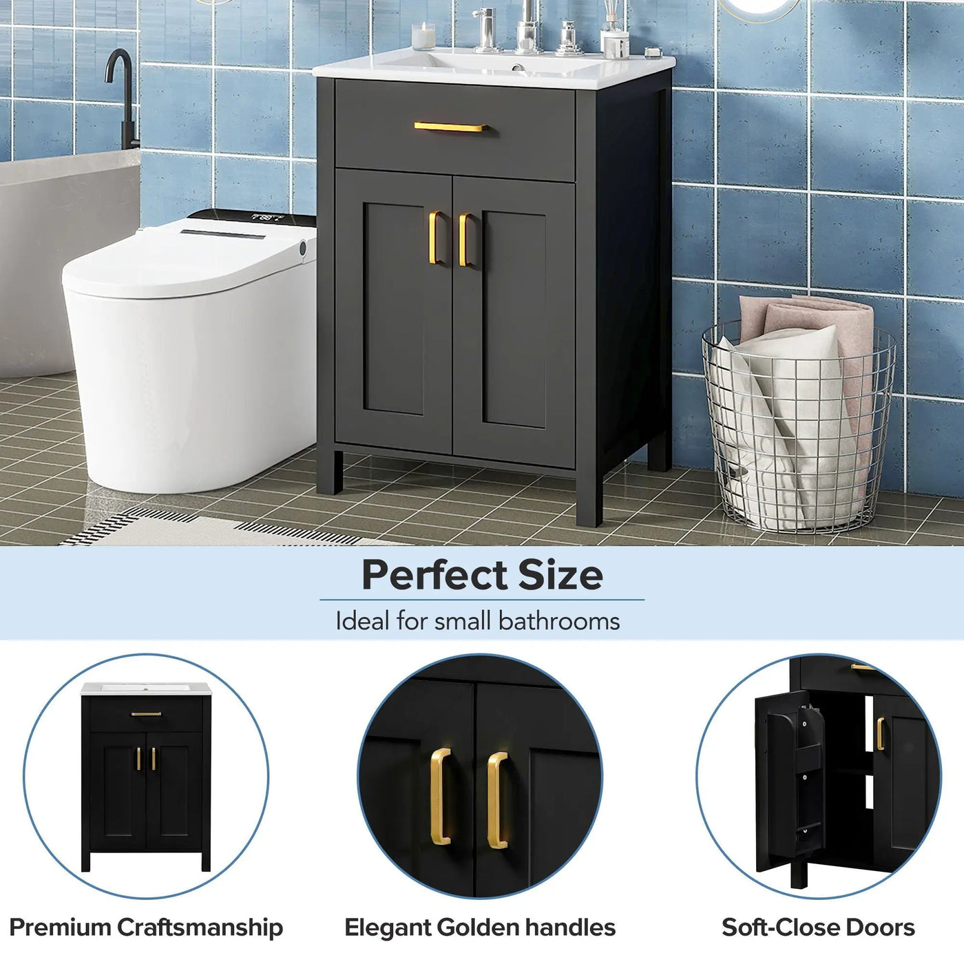 Bathroom Vanity Combo With Ceramic Sink, Luxurious Space-Saving Vanity, 2 Soft Close Doors by Unique Piece Furniture
