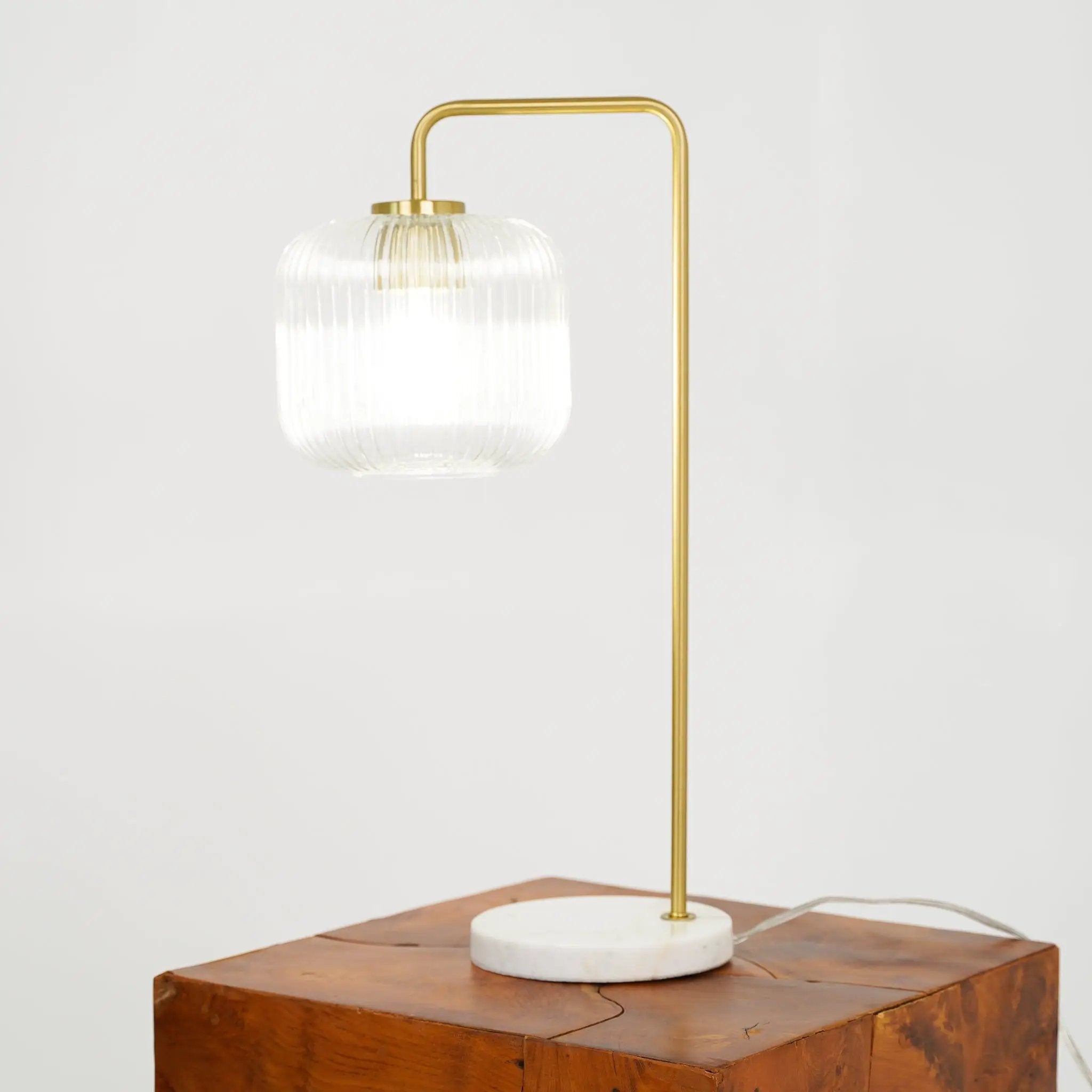 Haven - Clear Table Lamp, Button Control - Gold / White / White Marble by Unique Piece Furniture