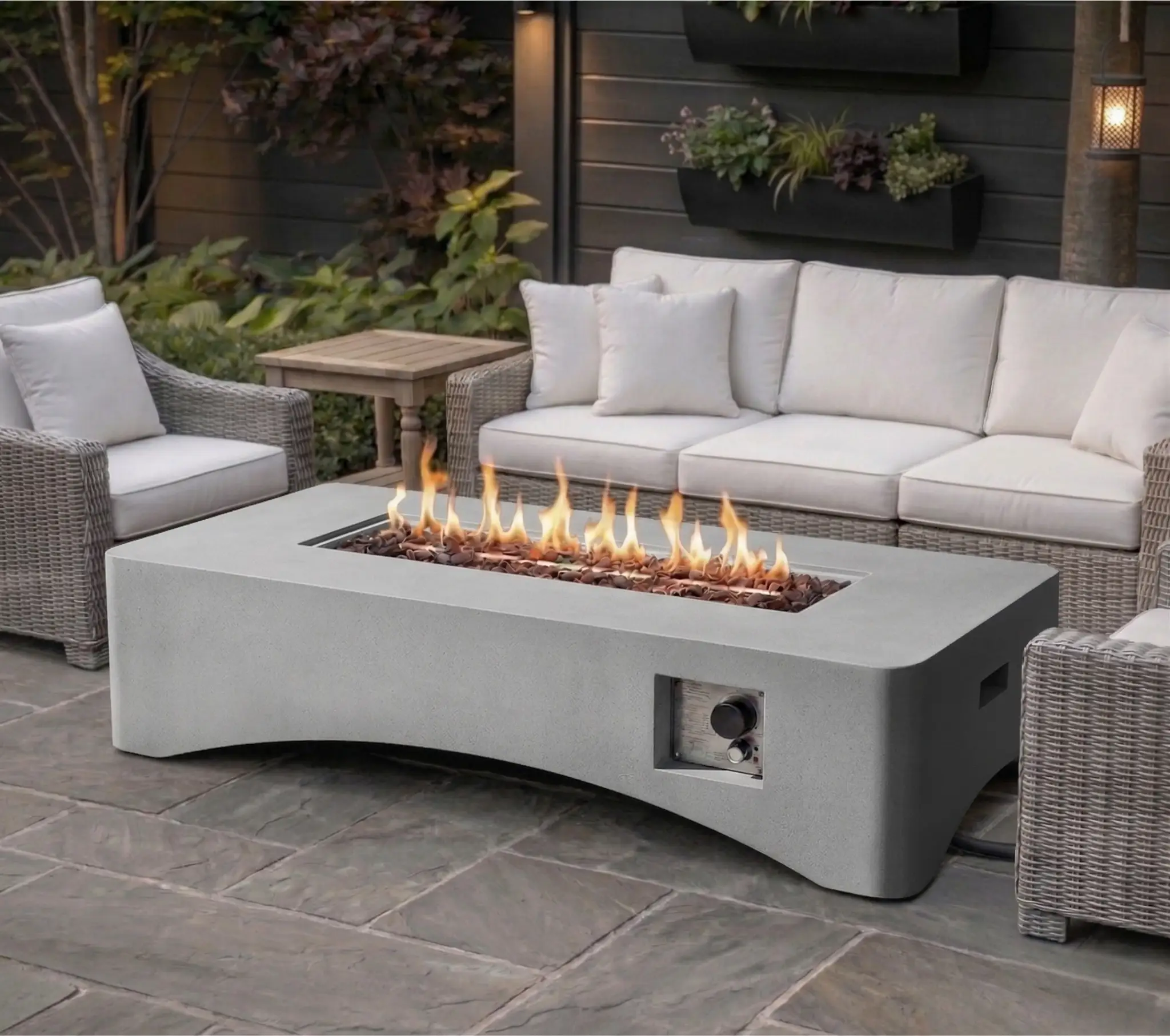 56' Propane Fire Pit Table - Rectangular Outdoor Gas Fire Pit by HouseOfZazla