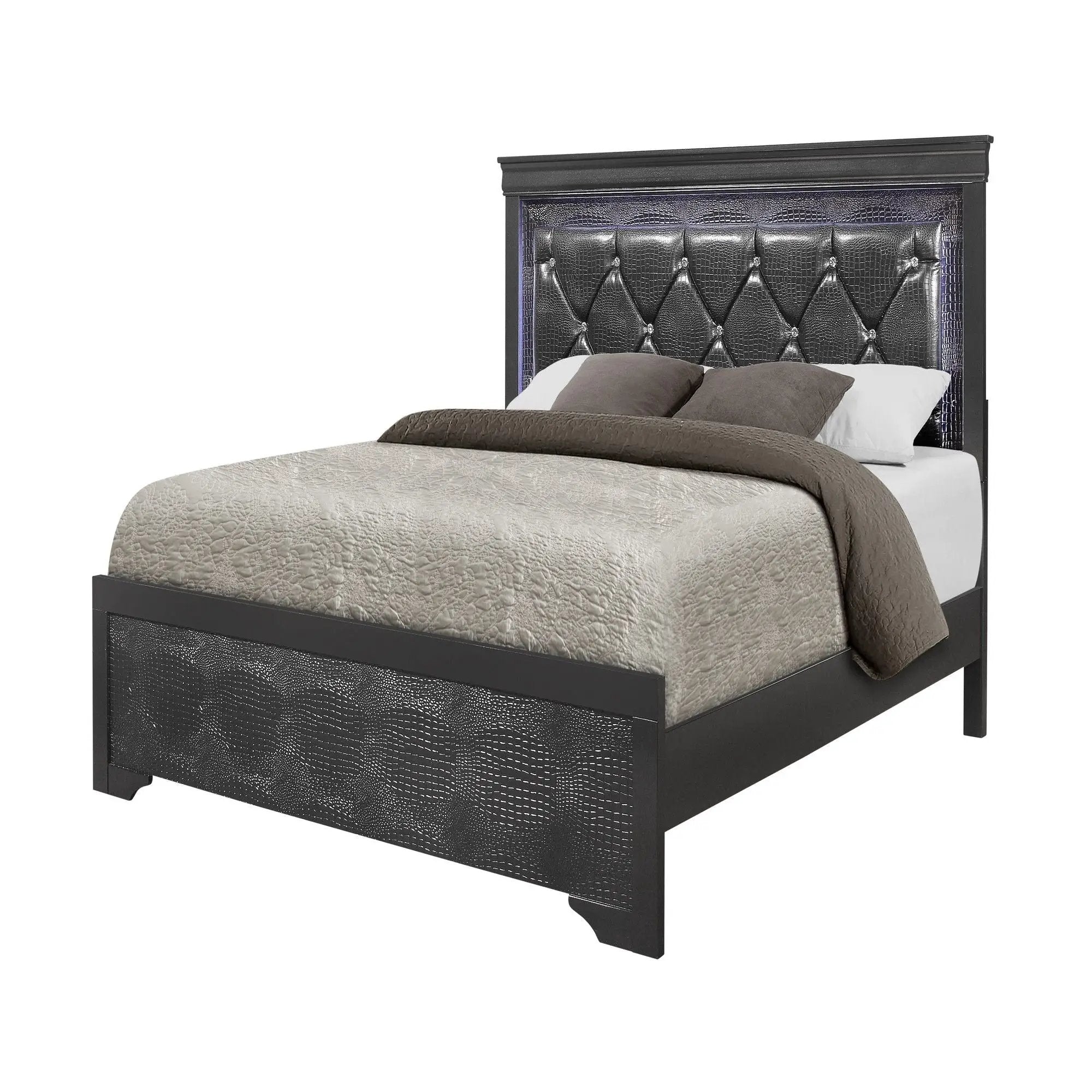 Shaker - Bed With LED Lighting And Crystal Inspired Tufted Headboard by Unique Piece Furniture