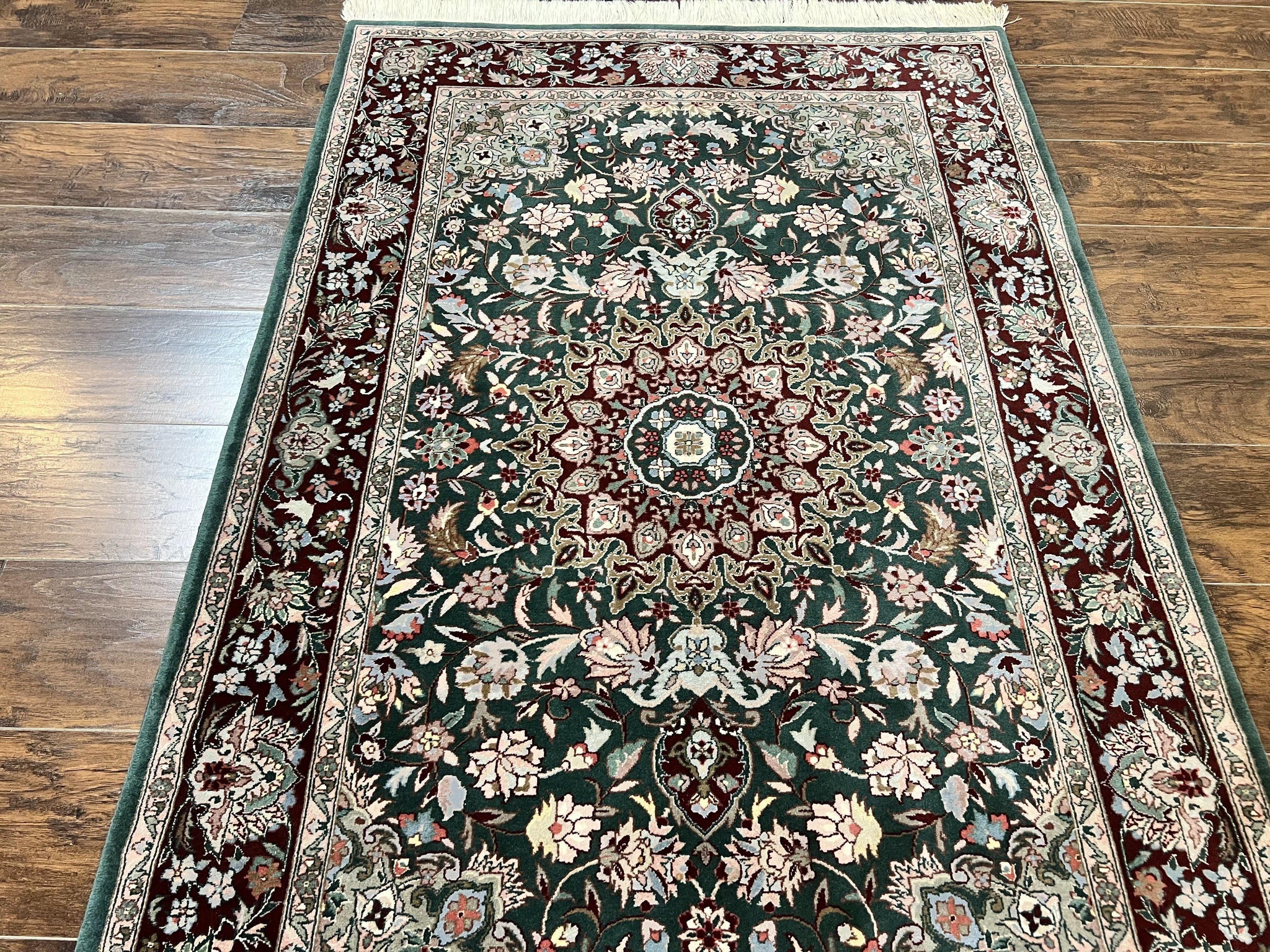 Pak Persian Rug 4x6, Wool Hand Knotted Vintage Carpet, Dark Green, Floral Medallion, Fine Oriental Rug by Jewel Rugs