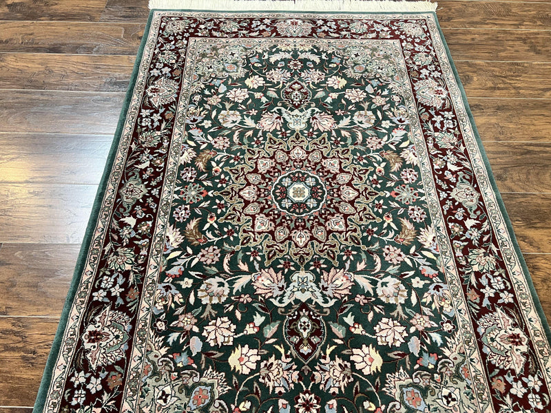 Pak Persian Rug 4x6, Wool Hand Knotted Vintage Carpet, Dark Green, Floral Medallion, Fine Oriental Rug by Jewel Rugs