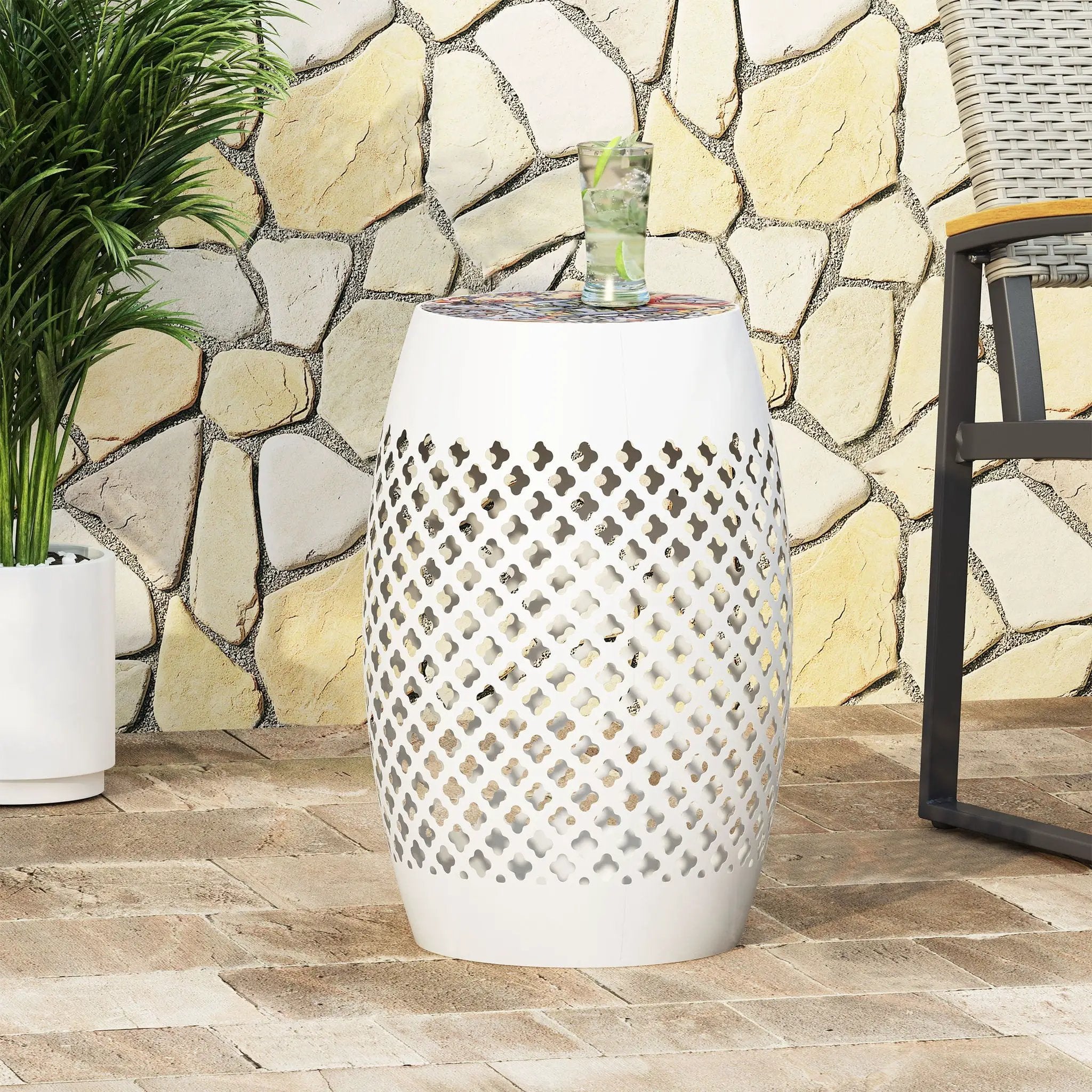 Roswell Outdoor Side Table With Mosaic Tile Top by HouseOfZazla