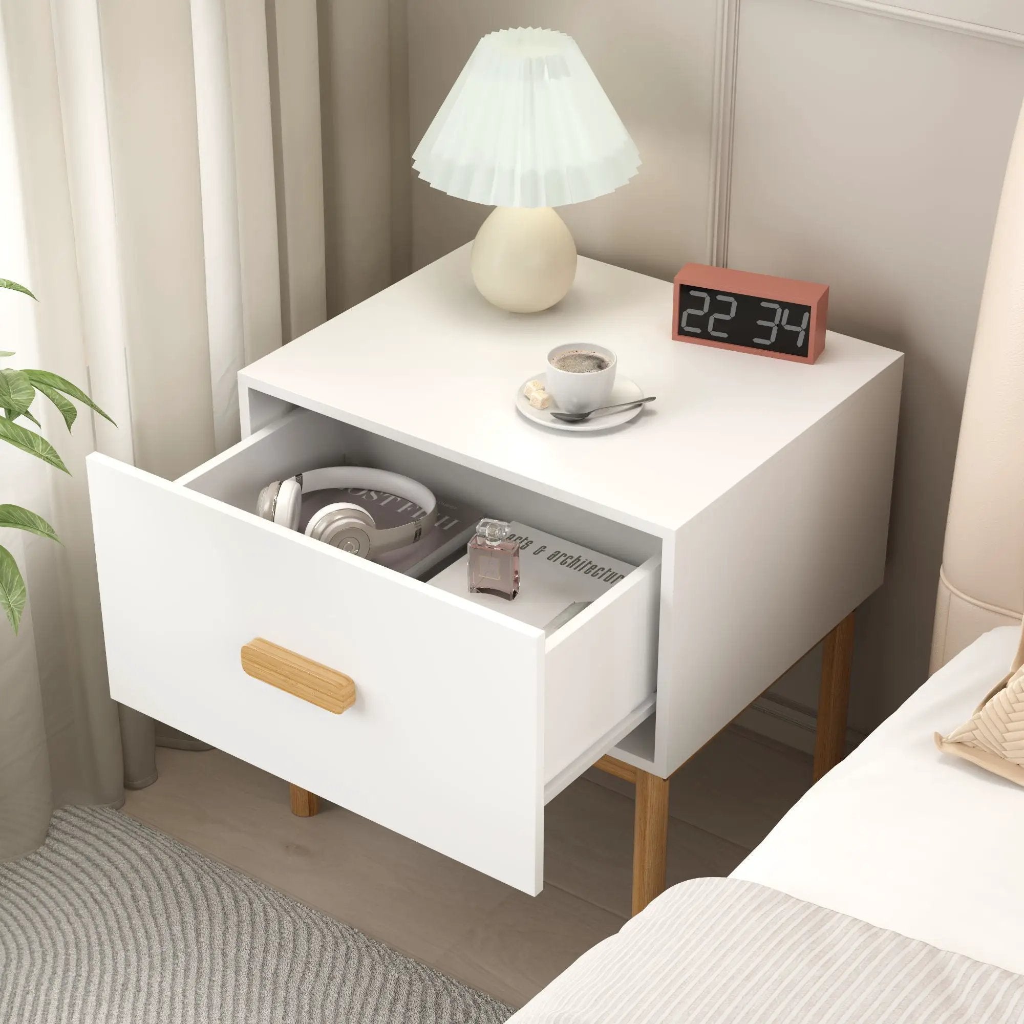 Nightstand With Drawer, Minimalist Bedside Table With Handle For Bedroom - White by Unique Piece Furniture