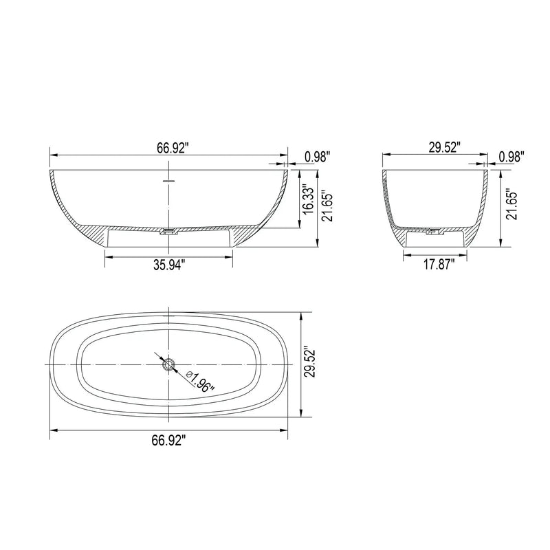 Soaking Bathtub, Freestanding, Solid Surface - Matte White by HouseOfZazla