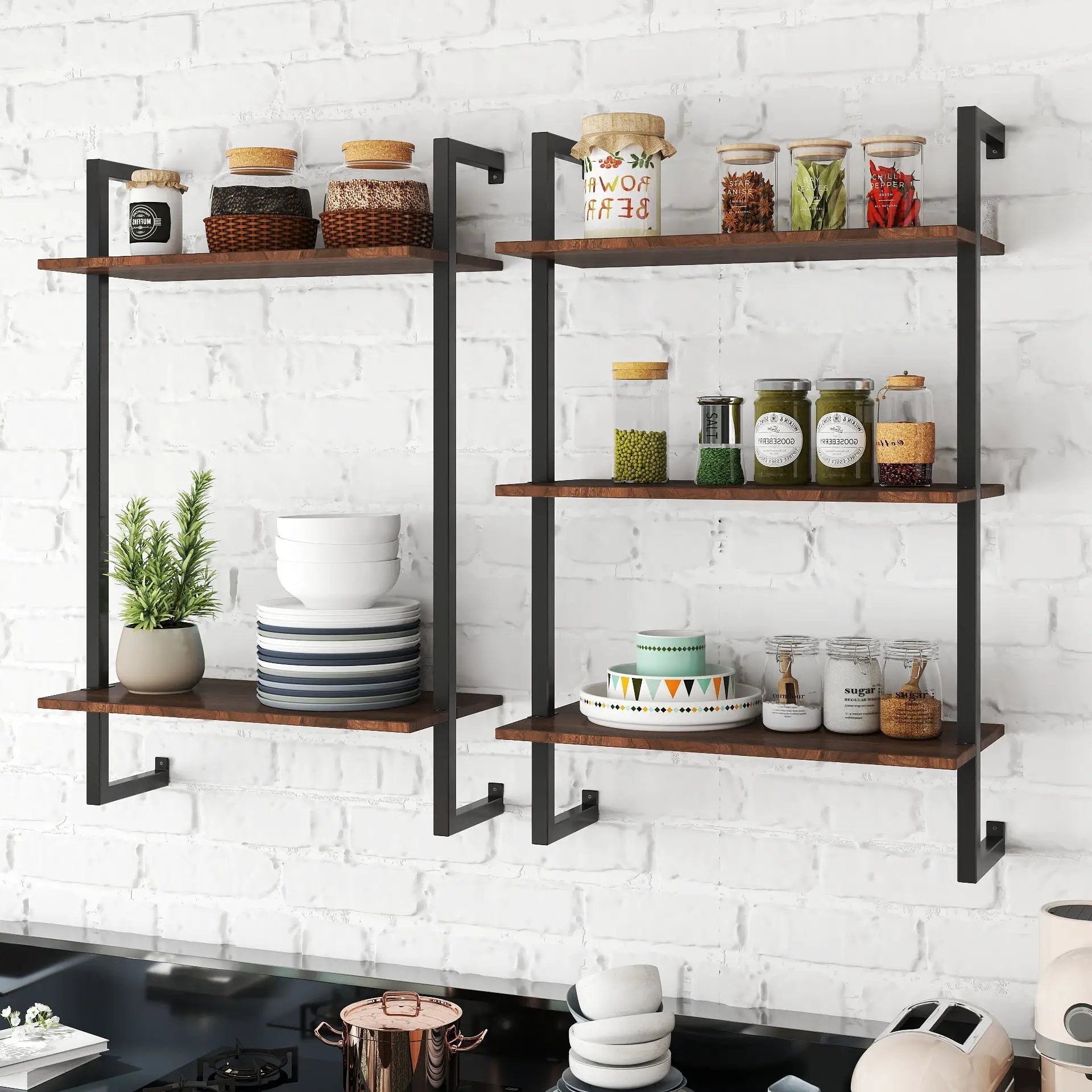 3 Tier and 2 Tier Bathroom Shelves Metal, Wood Hanging Storage Bookshelf by HouseOfZazla