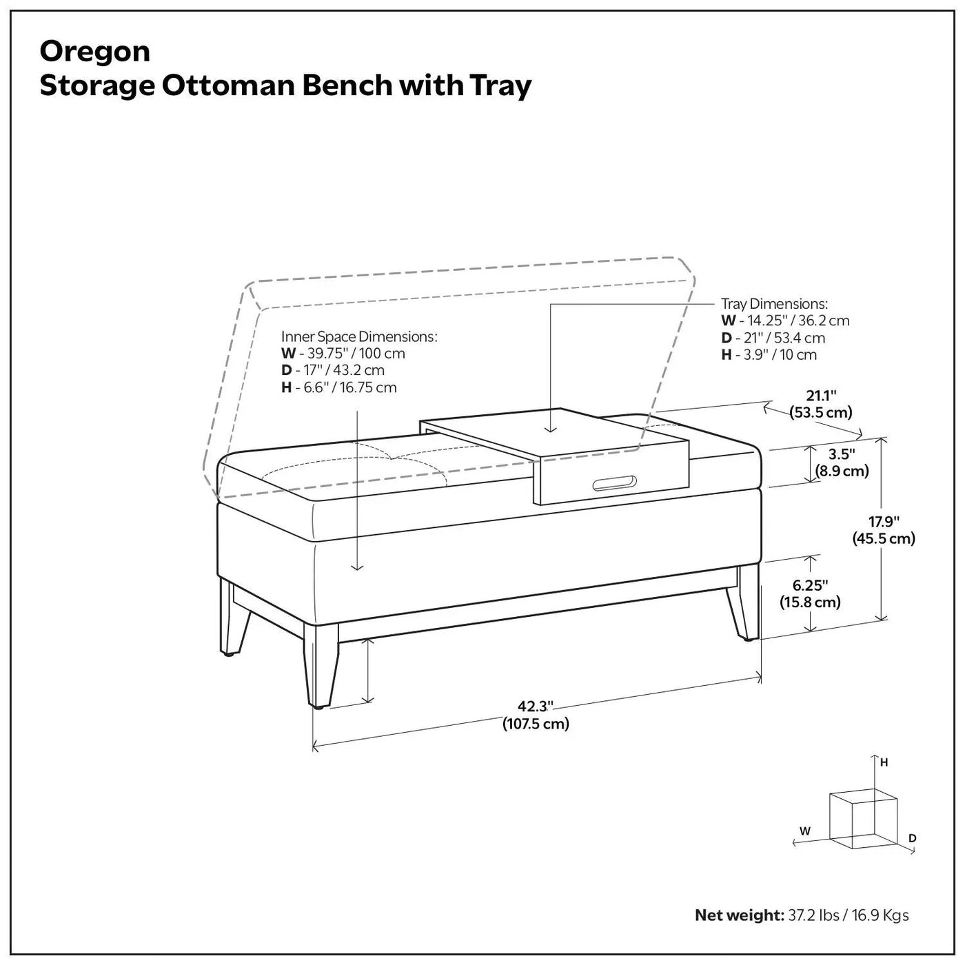 Oregon - Contemporary Storage Ottoman Bench With Tray by Unique Piece Furniture