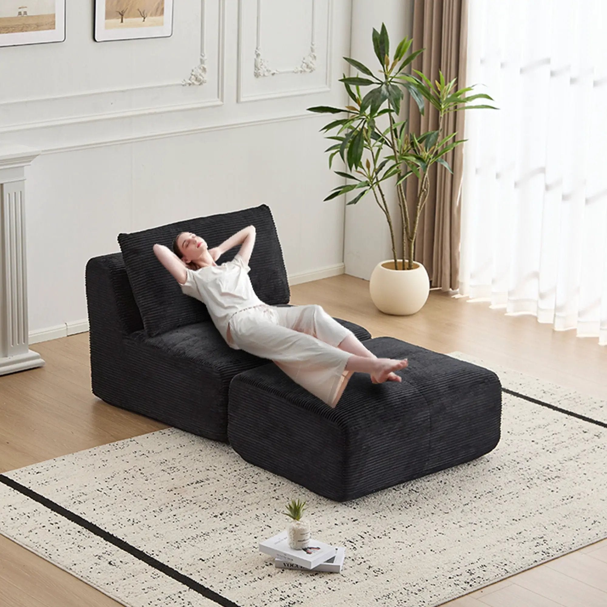 Single Chaise Longue With Movable Ottoman For Living Room by Unique Piece Furniture