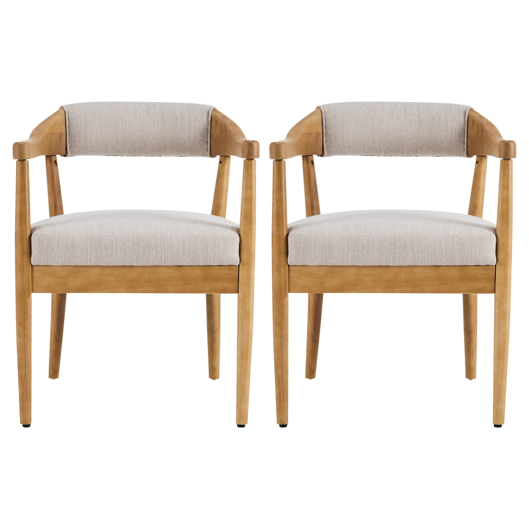 Wood Frame Upholstered Dining Chairs with Armrests (Set of 2) - Beige + Natural by HouseOfZazla