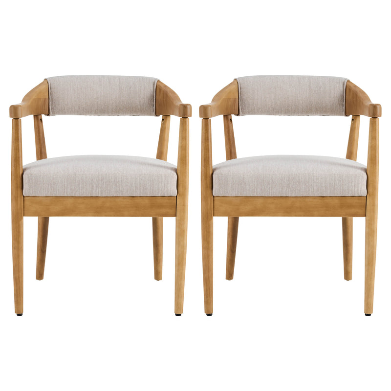 Wood Frame Upholstered Dining Chairs with Armrests (Set of 2) - Beige + Natural by HouseOfZazla