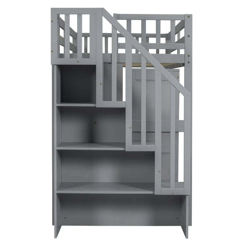 Loft Bed With Stairs, Bookshelf, Drawers, Desk & Wardrobe, Space Saving Multifunctional Furniture by HouseOfZazla