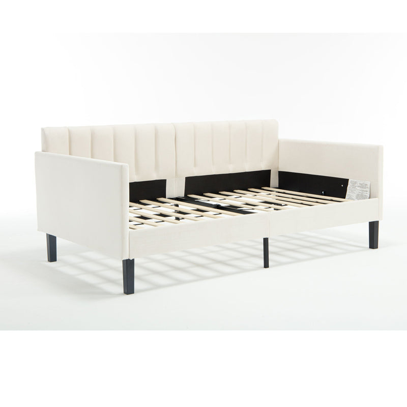 Elena - Boucle Upholstered Daybed, Ribbed Tufted Backrest by HouseOfZazla