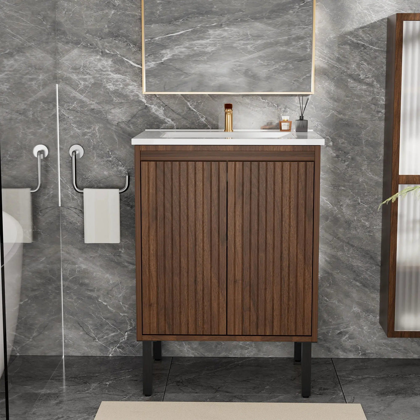 Bathroom Vanity With Ceramic Sink, Floor-Standing Design, Soft-Closing Drawers by Unique Piece Furniture