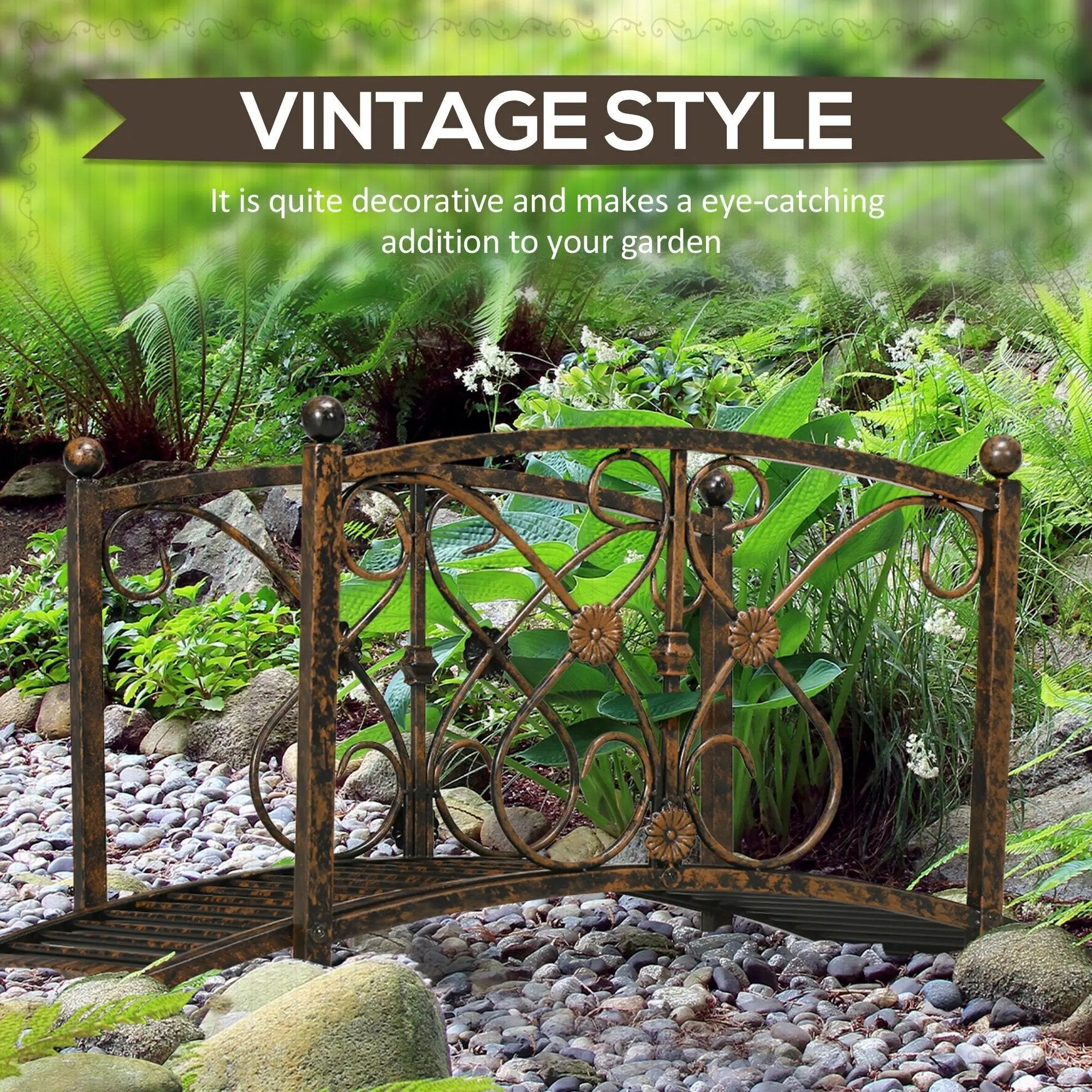 Outsunny 3.3FT Metal Arch Zen Garden Bridge with Safety Siderails by HouseOfZazla