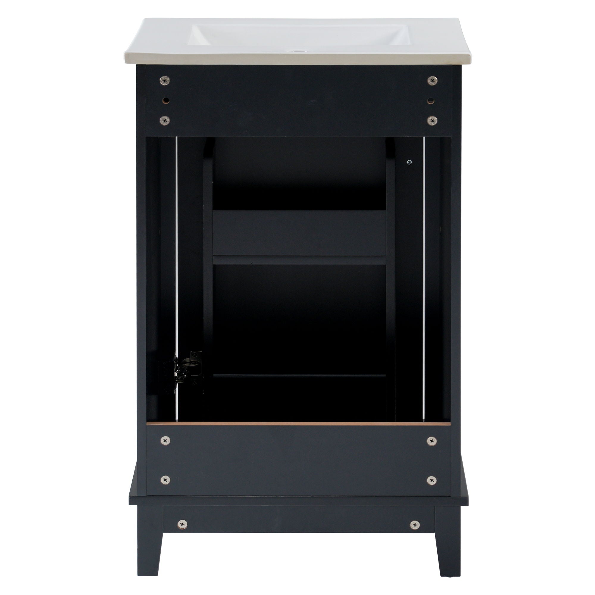 Modern Small Bathroom Vanity Cabinet With Ceramic Basin, Ample Storage, 1 Soft Close Door by HouseOfZazla