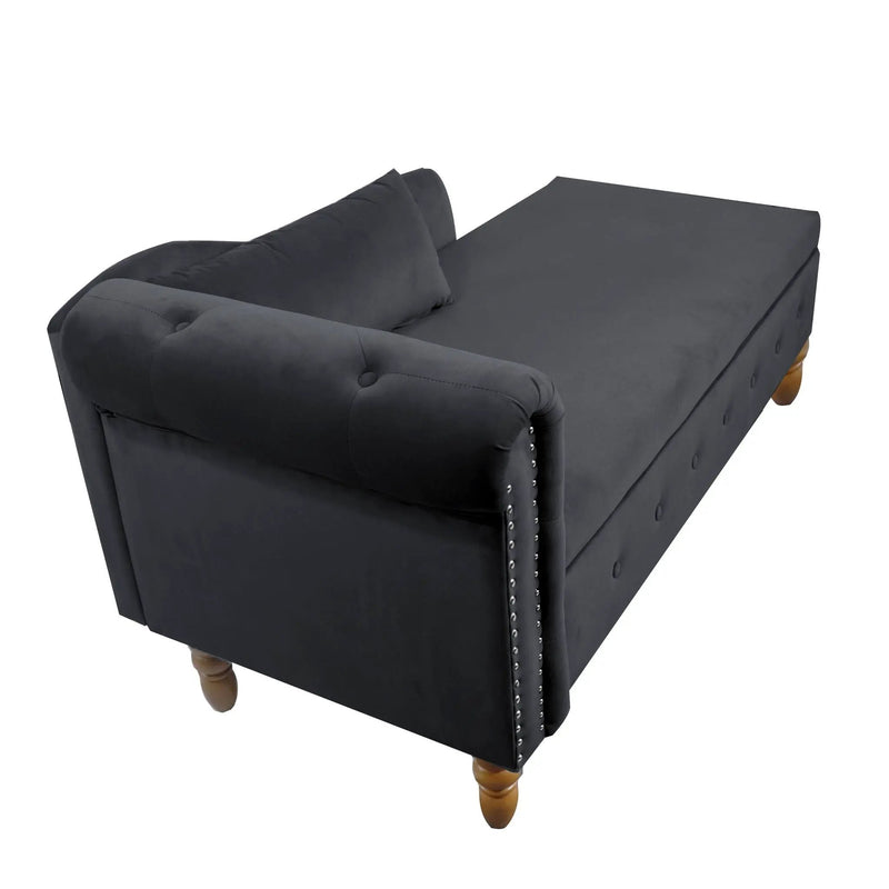 Chaise Lounge Indoor, Lounge Chair For Bedroom With Storage & Pillow, Modern Upholstered Rolled Arm Chase Lounge For Sleeping With Nailhead Trim For Living Room Bedroom Office by HouseOfZazla