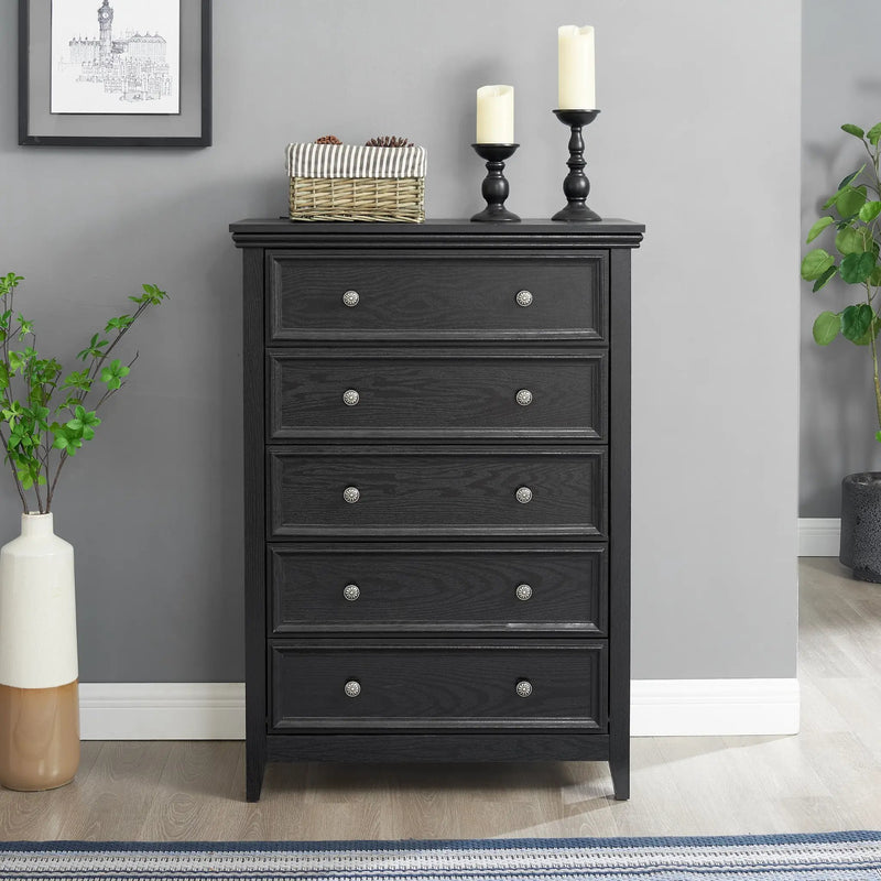 Modern 5-Drawer Black Dresser for Living Room Storage by HouseOfZazla
